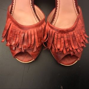 Miss Albright Coco Ruby Red Fringe Kitten Heels 8B